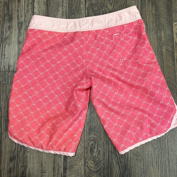 RARE Y2K PAUL FRANK Swimmer PF Skurvy Skull Board Shorts Surf Size 27 Women Pink - Picture 6 of 6